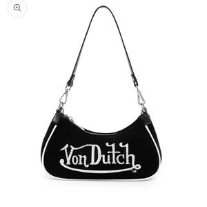 Von Dutch Rhinestone Velvet Shoulder Bag